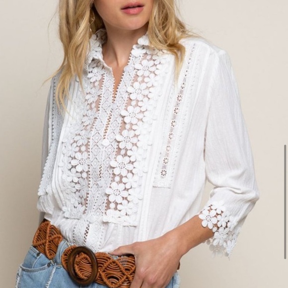 Boho Summer Cotton Crochet Lace Quarter Sleeve Boho Top - Picture 2 of 11
